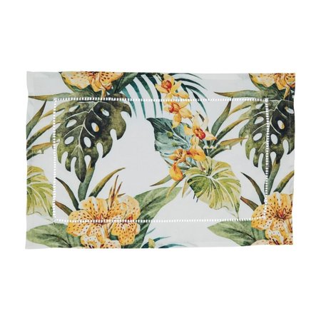 SARO 14 x 20 in. Tropical Flower Hemstitch Oblong Placemats, Multi Color 1628.M1420B